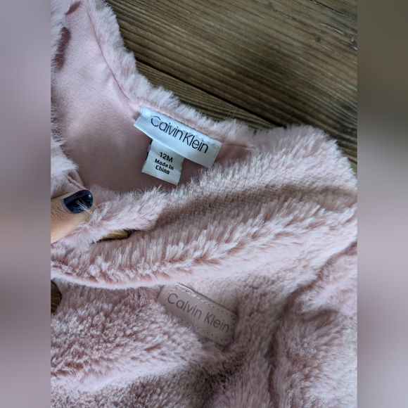 Calvin Klein Baby Girl Solid Pink Faux Fur Button Down Overcoat 12 Months Soft - Picture 3 of 4